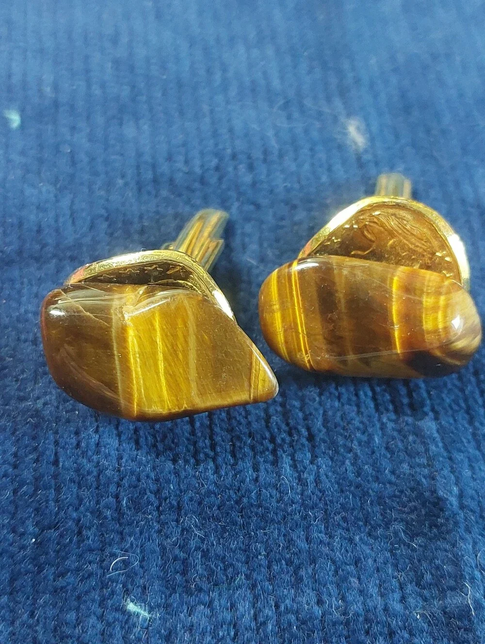 Vintage Estate Toggle Back Cufflinks, Tiger's Eye & Ocean Jasper, Two Pairs